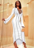 Winter White Knit Sexy Lace-Up Long Party Dress