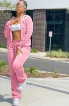Autumn Casual Pink Hoody Zipper Tracksuit
