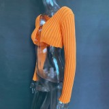 Autumn Party Sexy Knit Orange Crop Top