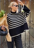 Winter Stripes Print Turtleneck Oversizes Pullover Sweater