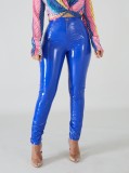 Winter Blue High Waist Fit Leather Pants