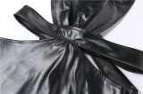 Autumn Party Sexy Black Halter Mini Leather Dress
