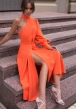 Autumn Formal Orange Single Sleeve Long Skater Dress