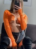 Autumn Party Sexy Knit Orange Crop Top