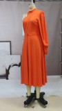 Autumn Formal Orange Single Sleeve Long Skater Dress