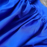 Autumn Casual Blue A-line Puff Sleeve Round Neck Short Dress