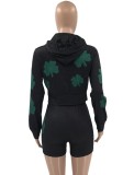 Autumn Sports Print Crop Top and Shorts 2PC Hoodies Tracksuit