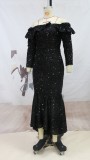 Winter Occassional Black Sequined Off Shoulder Mermaid Long Gown