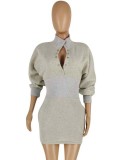Winter Formal Grey Turtleneck High Waist Mini Bodycon Dress