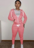 Cotton Blend Fall Casaul Solid Hoodies And Pant Tracksuit