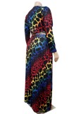 Autumn Plus Size Multicolor Leopard Crop Top and Long Skirt 2PC Set