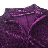 Winter Party Sexy Leopard Print Purple Zipper Tight Jumpsuit