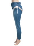 Autumn Blue Lace-Up High Waist Fit Jeans
