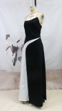 Autumn Occassional White and Black Strapless Long Gown