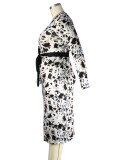 Autumn Plus Size Leopard Print Long Bodycon Dress with Full Sleeves
