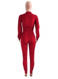 Winter Casual Red Velvet Crop Top and Pants 2 Piece Tracksuit