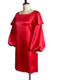 Winter Formal Red Puff Sleeve Knee Length Party Dress