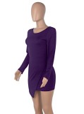 Autumn Casual Purple Long Sleeve Irregular Mini Dress