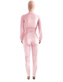 Winter Casual Pink Velvet Crop Top and Pants 2 Piece Tracksuit