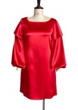 Winter Formal Red Puff Sleeve Knee Length Party Dress