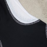 Autumn Party Black Beaded Deep-V Sexy Patch Bodycon Dress