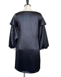 Winter Formal Black Puff Sleeve Knee Length Party Dress