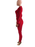 Winter Casual Red Velvet Crop Top and Pants 2 Piece Tracksuit