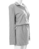 Autumn Casual Grey Long Sleeve Shirt Dress with Collar