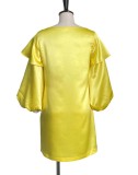 Winter Formal Yellow Puff Sleeve Knee Length Party Dress