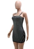 Summer Party Sexy Black Beaded Strap Bodycon Dress