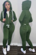 Winter Sports Green Fleece Hoodies 2PC Tracksuit with Pockets