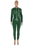 Winter Sports Green Fleece Hoodies 2PC Tracksuit with Pockets