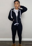 Winter Sports Black Fleece Hoodies 2PC Tracksuit with Pockets