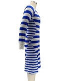 Winter Plus Size Stripes Blue Mermaid Party Dress