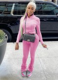 Winter Cotton Blend Pink Crop Top and Pants 2 Piece Tracksuit