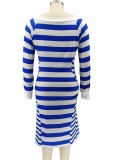 Winter Plus Size Stripes Blue Mermaid Party Dress