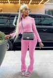 Winter Cotton Blend Pink Crop Top and Pants 2 Piece Tracksuit