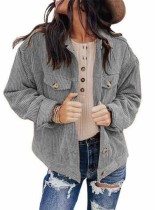 Abrigo de pana de manga larga con botones grises de invierno