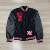 Winter Casual Black With Red Letter Contrast Sport Jacket