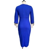 Autumn Formal Blue Slit Fringe Midi Party Dress