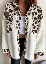 Winter Casual Leopard Print Check Porcket With Berber Fleece Shirt Coat