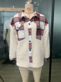 Winter Casual Brown Check Porcket With Berber Fleece Shirt Coat