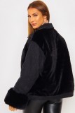 Winter Casual Black Berber Fleece Contrast Black Jeans Jacket
