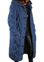 Winter Plus Size Casual Blue Kintted Weave Button Hoodies And Cardigans