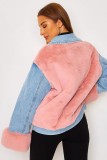 Winter Casual Pink Berber Fleece Contrast Jeans Jacket