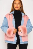 Winter Casual Pink Berber Fleece Contrast Jeans Jacket
