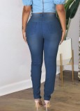Fall Plus Size Blue Sexy Fashion Bandage Hollow Out Slim Jeans