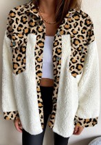 Winter Casual Leopard Print Porcket With Berber Fleece Shirt Coat