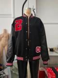 Winter Casual Black With Red Letter Contrast Sport Jacket