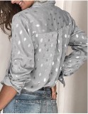 Fall Casual Grey Dot Print Long Sleeve Shirt